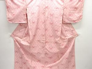 アンティーク　立涌に蝶模様織り出し手織り紬着物